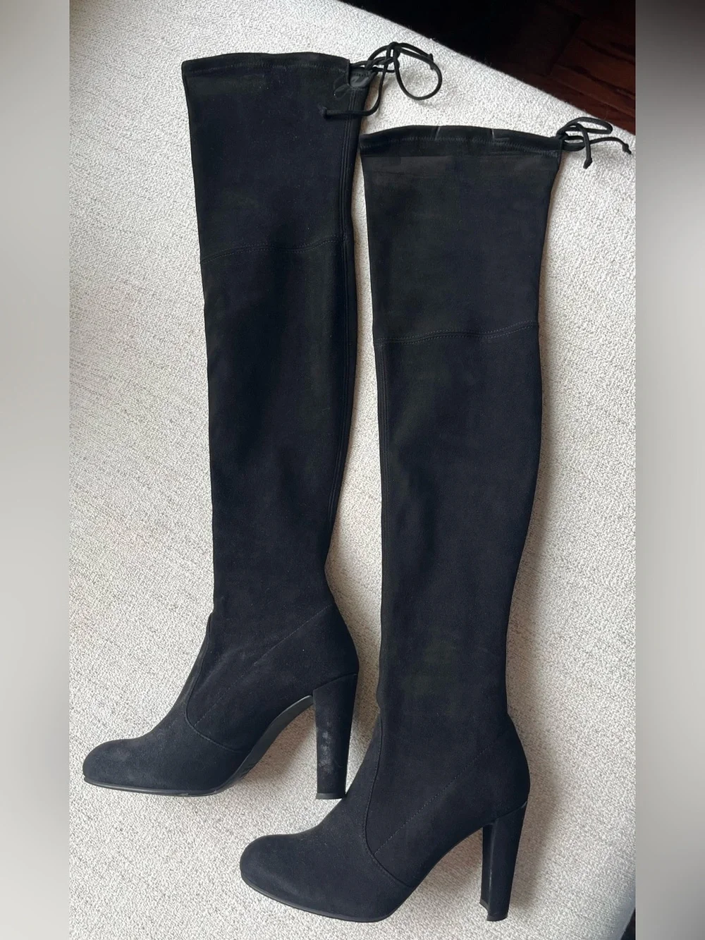 Stuart Weitzman Black Suede Over-the-Knee Heeled Boots